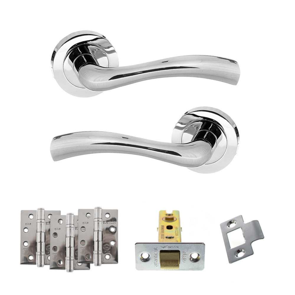 STATUS Texas Door Handle Pack (Latch Set - 2.5" CE Latch, 4" Fire Rated Hinges x3) - Polished Chrome