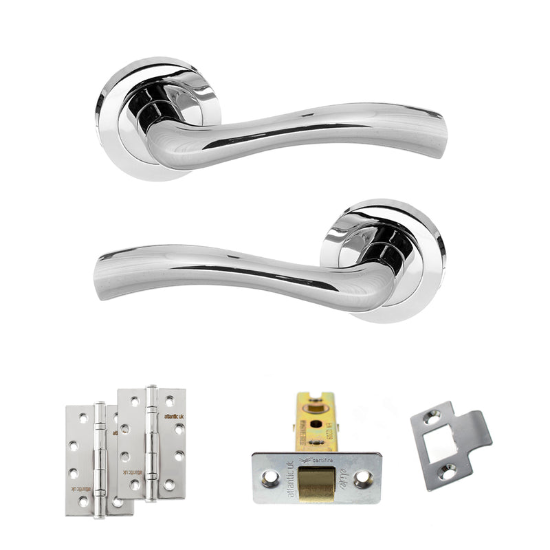 STATUS Texas Door Handle Pack (Latch Set - 3" CE Latch, 4" Slim Knuckle Hinges x2) - Polished Chrome