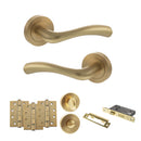 STATUS Texas Door Handle Pack (Bathroom Set - 3" CE Bathroom Lock, 4" Fire Rated Hinges x3) - Satin Brass