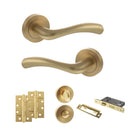 STATUS Texas Door Handle Pack (Bathroom Set - 2.5" CE Bathroom Lock, 4" Slim Knuckle Hinges x2) - Satin Brass