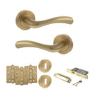 STATUS Texas Door Handle Pack (3 Lever Lock Set - 3" CE Sashlock, 4" Fire Rated Hinges x3) - Satin Brass