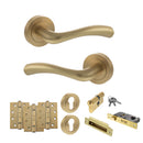 STATUS Texas Door Handle Pack (Euro Lock Set - 3" CE Sashlock, 4" Fire Rated Hinges x3) - Satin Brass