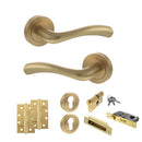 STATUS Texas Door Handle Pack (Euro Lock Set - 3" CE Sashlock, 4" Slim Knuckle Hinges x2) - Satin Brass
