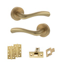 STATUS Texas Door Handle Pack (Latch Set - 2.5" CE Latch, 4" Slim Knuckle Hinges x2) - Satin Brass
