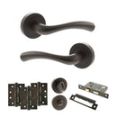 STATUS Texas Door Handle Pack (Bathroom Set - 3" CE Bathroom Lock, 4" Fire Rated Hinges x3) - Urban Dark Bronze