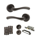 STATUS Texas Door Handle Pack (Bathroom Set - 2.5" CE Bathroom Lock, 4" Slim Knuckle Hinges x2) - Urban Dark Bronze