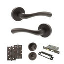 STATUS Texas Door Handle Pack (Bathroom Set - 3" CE Bathroom Lock, 4" Slim Knuckle Hinges x2) - Urban Dark Bronze