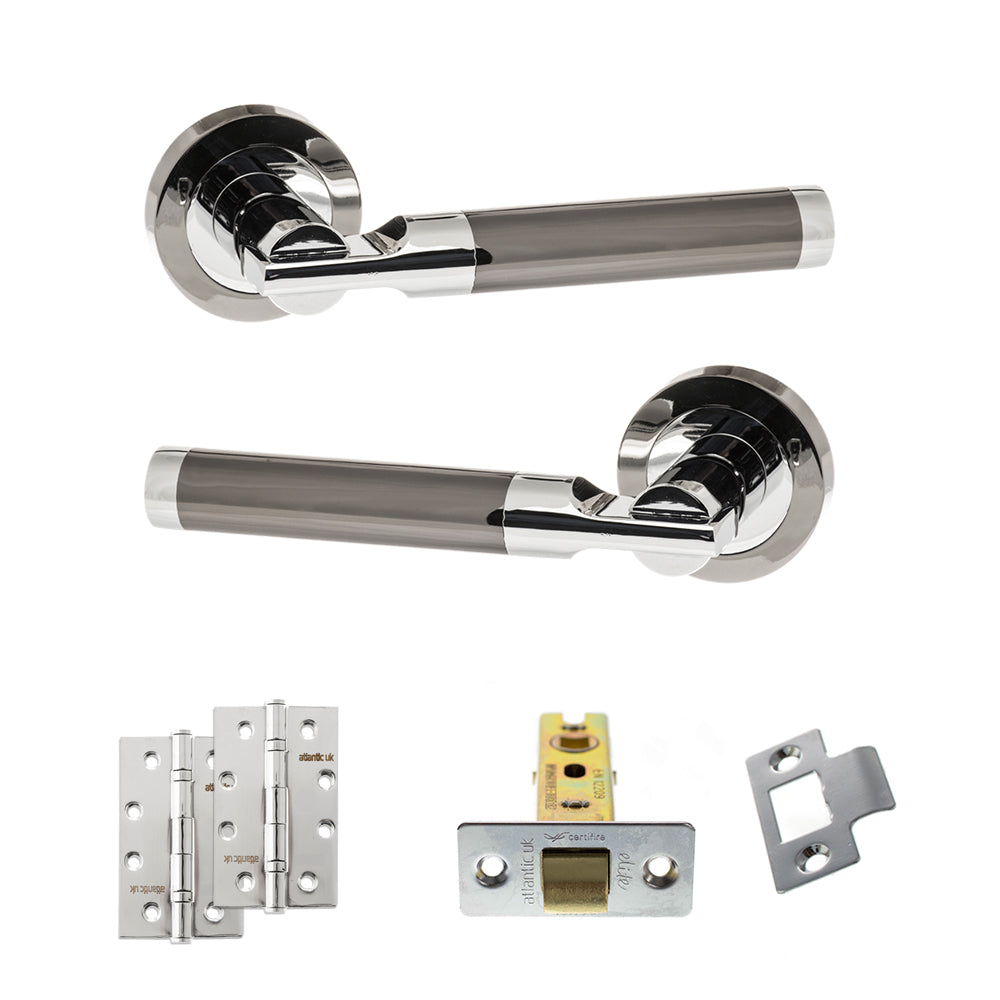 STATUS Dakota Door Handle Pack (Latch Set - 2.5" CE Latch, 4" Slim Knuckle Hinges x2) - Black Nickel/Polished Chrome