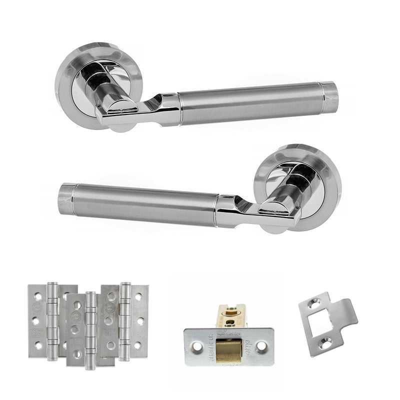 STATUS Dakota Door Handle Pack (Latch Set - 2.5" CE Latch, 3" Fire Rated Hinges x3) - Satin Chrome/Polished Chrome