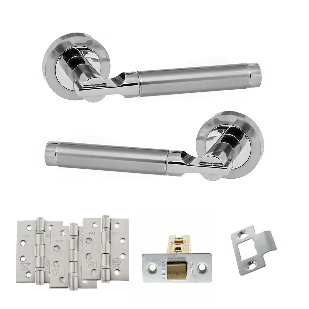 STATUS Dakota Door Handle Pack (Latch Set - 2.5" CE Latch, 4" Fire Rated Hinges x3) - Satin Chrome/Polished Chrome
