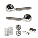 STATUS Tennessee Door Handle Pack (Bathroom Set - 2.5" CE Bathroom Lock, 4" Slim Knuckle Hinges x2) - Black Nickel/Polished Chrome