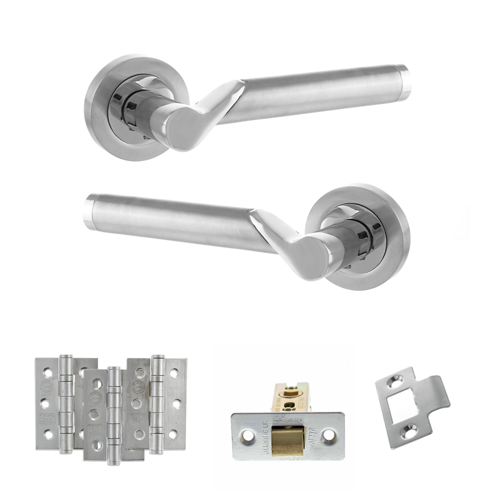 STATUS Hawaii Door Handle Pack (Latch Set - 3" CE Latch, 3" Premium Hinges x3) - Satin Chrome/Polished Chrome