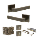 STATUS Montana Door Handle Pack (3 Lever Lock Set - 2.5" CE Sashlock, 3" Premium Hinges x3) - Antique Brass