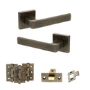 STATUS Montana Door Handle Pack (Latch Set - 2.5" CE Latch, 3" Premium Hinges x3) - Antique Brass