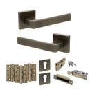 STATUS Montana Door Handle Pack (Euro Lock Set - 2.5" CE Sashlock, 4" Fire Rated Hinges x3) - Antique Brass