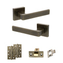 STATUS Montana Door Handle Pack (Latch Set - 3" CE Latch, 4" Slim Knuckle Hinges x2) - Antique Brass