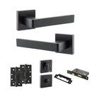 STATUS Montana Door Handle Pack (Bathroom Set - 2.5" CE Bathroom Lock, 4" Slim Knuckle Hinges x2) - Matt Black