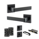 STATUS Montana Door Handle Pack (Bathroom Set - 3" CE Bathroom Lock, 4" Slim Knuckle Hinges x2) - Matt Black