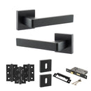 STATUS Montana Door Handle Pack (3 Lever Lock Set - 3" CE Sashlock, 3" Premium Hinges x3) - Matt Black