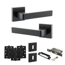 STATUS Montana Door Handle Pack (3 Lever Lock Set - 2.5" CE Sashlock, 4" Fire Rated Hinges x3) - Matt Black