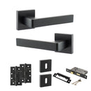 STATUS Montana Door Handle Pack (3 Lever Lock Set - 2.5" CE Sashlock, 4" Slim Knuckle Hinges x2) - Matt Black