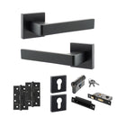STATUS Montana Door Handle Pack (Euro Lock Set - 3" CE Sashlock, 4" Slim Knuckle Hinges x2) - Matt Black