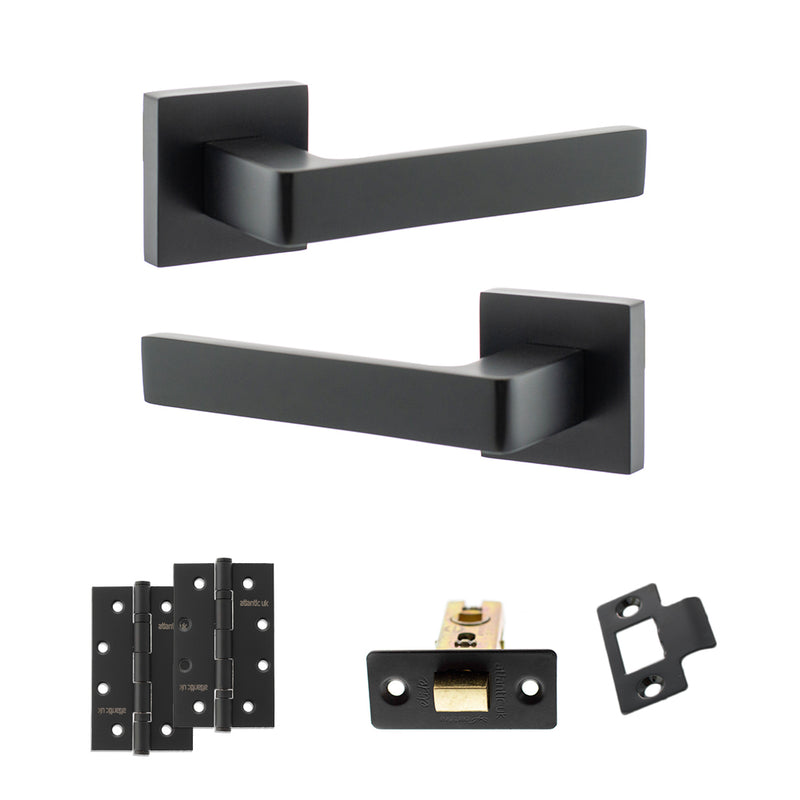 STATUS Montana Door Handle Pack (Latch Set - 3" CE Latch, 4" Slim Knuckle Hinges x2) - Matt Black