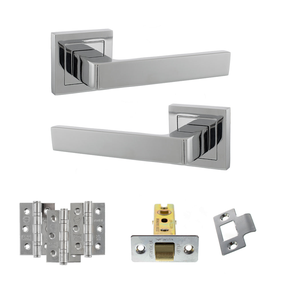 STATUS Montana Door Handle Pack (Latch Set - 2.5" CE Latch, 3" Premium Hinges x3) - Polished Chrome