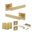STATUS Montana Door Handle Pack (3 Lever Lock Set - 2.5" CE Sashlock, 3" Premium Hinges x3) - Satin Brass