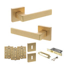 STATUS Montana Door Handle Pack (3 Lever Lock Set - 3" CE Sashlock, 4" Fire Rated Hinges x3) - Satin Brass