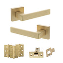 STATUS Montana Door Handle Pack (Latch Set - 3" CE Latch, 3" Premium Hinges x3) - Satin Brass