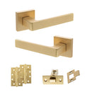 STATUS Montana Door Handle Pack (Latch Set - 3" CE Latch, 4" Slim Knuckle Hinges x2) - Satin Brass