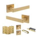 STATUS Montana Door Handle Pack (Bathroom Set - 3" CE Bathroom Lock, 3" Premium Hinges x3) - Satin Brass