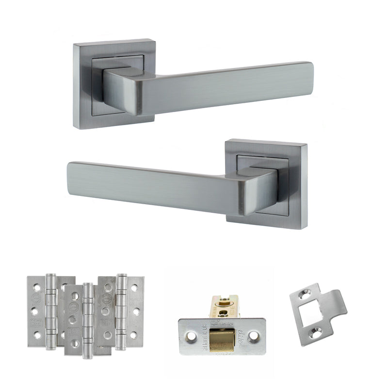 STATUS Montana Door Handle Pack (Latch Set - 2.5" CE Latch, 3" Fire Rated Hinges x3) - Satin Chrome