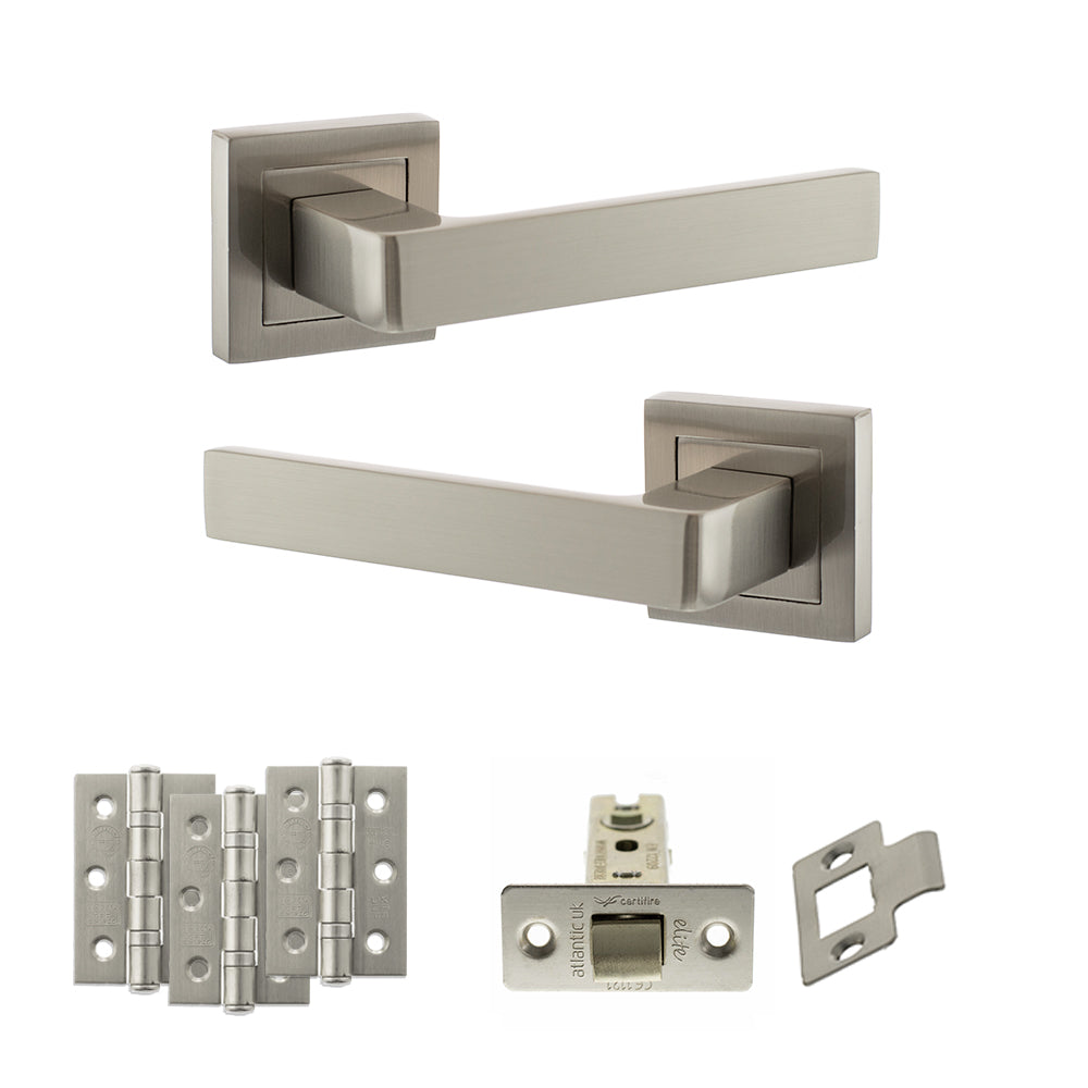 STATUS Montana Door Handle Pack (Latch Set - 3" CE Latch, 3" Premium Hinges x3) - Satin Nickel