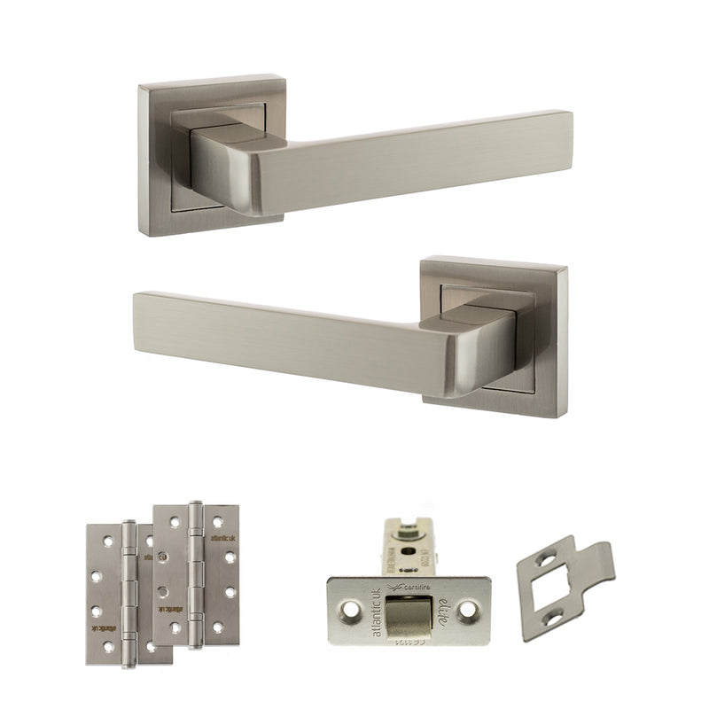 STATUS Montana Door Handle Pack (Latch Set - 3" CE Latch, 4" Slim Knuckle Hinges x2) - Satin Nickel