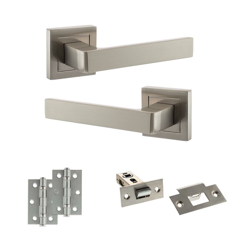 STATUS Montana Door Handle Pack (Latch Set - 2.5" Latch, 3" Hinges x2) - Satin Nickel