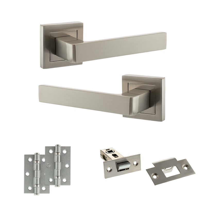 STATUS Montana Door Handle Pack (Latch Set - 2.5" Latch, 3" Hinges x2) - Satin Nickel
