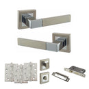STATUS Montana Door Handle Pack (Bathroom Set - 3" CE Bathroom Lock, 4" Fire Rated Hinges x3) - Satin Nickel/Polished Chrome