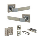 STATUS Montana Door Handle Pack (Bathroom Set - 2.5" CE Bathroom Lock, 4" Slim Knuckle Hinges x2) - Satin Nickel/Polished Chrome