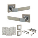 STATUS Montana Door Handle Pack (3 Lever Lock Set - 2.5" CE Sashlock, 4" Fire Rated Hinges x3) - Satin Nickel/Polished Chrome