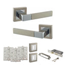 STATUS Montana Door Handle Pack (3 Lever Lock Set - 3" CE Sashlock, 4" Fire Rated Hinges x3) - Satin Nickel/Polished Chrome