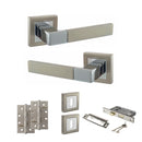 STATUS Montana Door Handle Pack (3 Lever Lock Set - 3" CE Sashlock, 4" Slim Knuckle Hinges x2) - Satin Nickel/Polished Chrome
