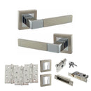 STATUS Montana Door Handle Pack (Euro Lock Set - 3" CE Sashlock, 4" Fire Rated Hinges x3) - Satin Nickel/Polished Chrome