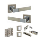 STATUS Montana Door Handle Pack (Euro Lock Set - 3" CE Sashlock, 4" Slim Knuckle Hinges x2) - Satin Nickel/Polished Chrome