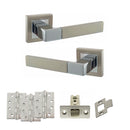 STATUS Montana Door Handle Pack (Latch Set - 3" CE Latch, 4" Fire Rated Hinges x3) - Satin Nickel/Polished Chrome