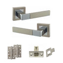 STATUS Montana Door Handle Pack (Latch Set - 3" CE Latch, 4" Slim Knuckle Hinges x2) - Satin Nickel/Polished Chrome