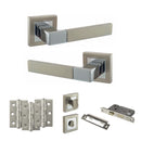 STATUS Montana Door Handle Pack (Bathroom Set - 3" CE Bathroom Lock, 3" Premium Hinges x3) - Satin Nickel/Polished Chrome