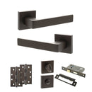 STATUS Montana Door Handle Pack (Bathroom Set - 3" CE Bathroom Lock, 4" Slim Knuckle Hinges x2) - Urban Dark Bronze