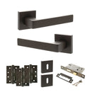 STATUS Montana Door Handle Pack (3 Lever Lock Set - 2.5" CE Sashlock, 4" Fire Rated Hinges x3) - Urban Dark Bronze